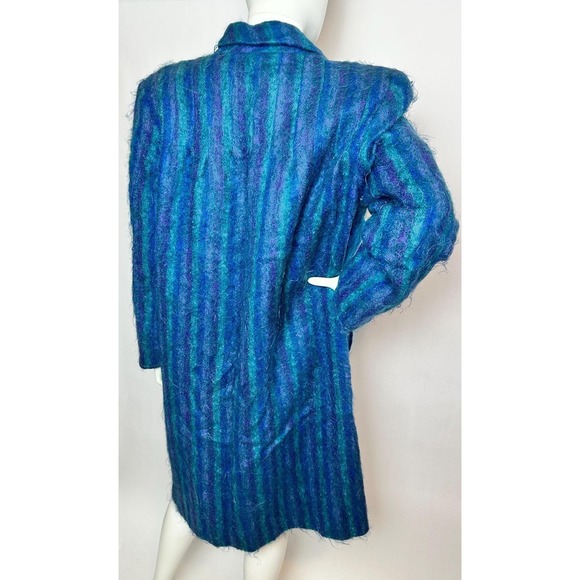 Vintage Paul Levy Women's Fuzzy Long Coat Jacket Mohair blue Stripe - Picture 6 of 9